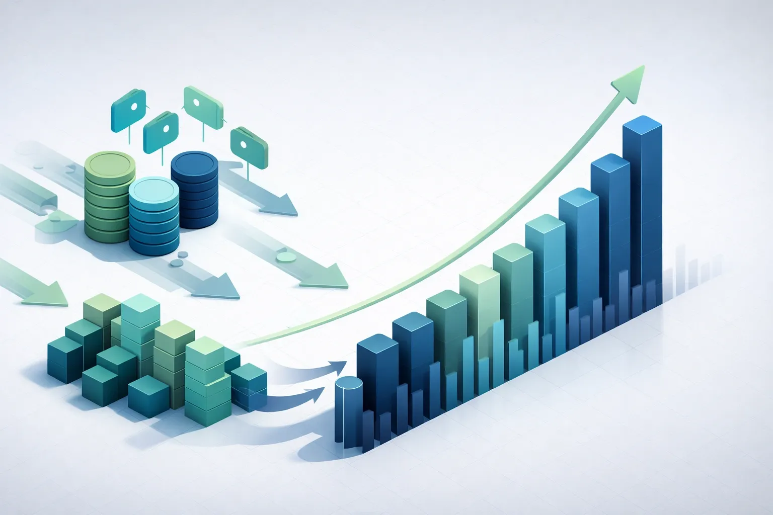 Gráfico mostrando proyecciones PxQ desglosadas por líneas de negocio con evolución de precios y cantidades