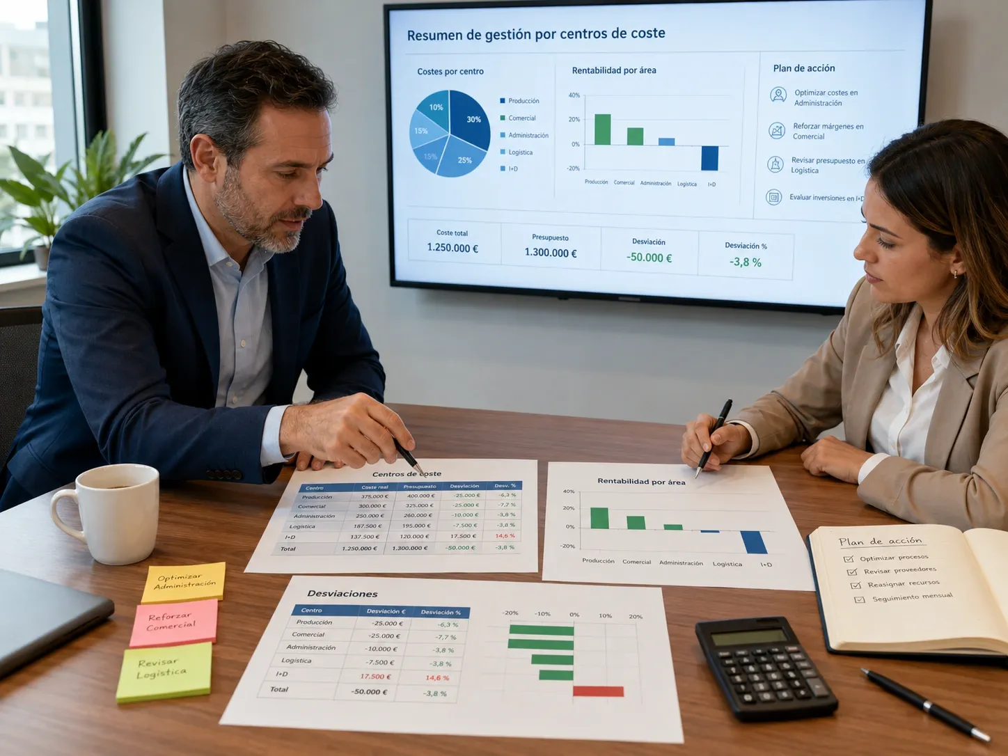 Panel financiero con costes y rentabilidad por unidad de negocio