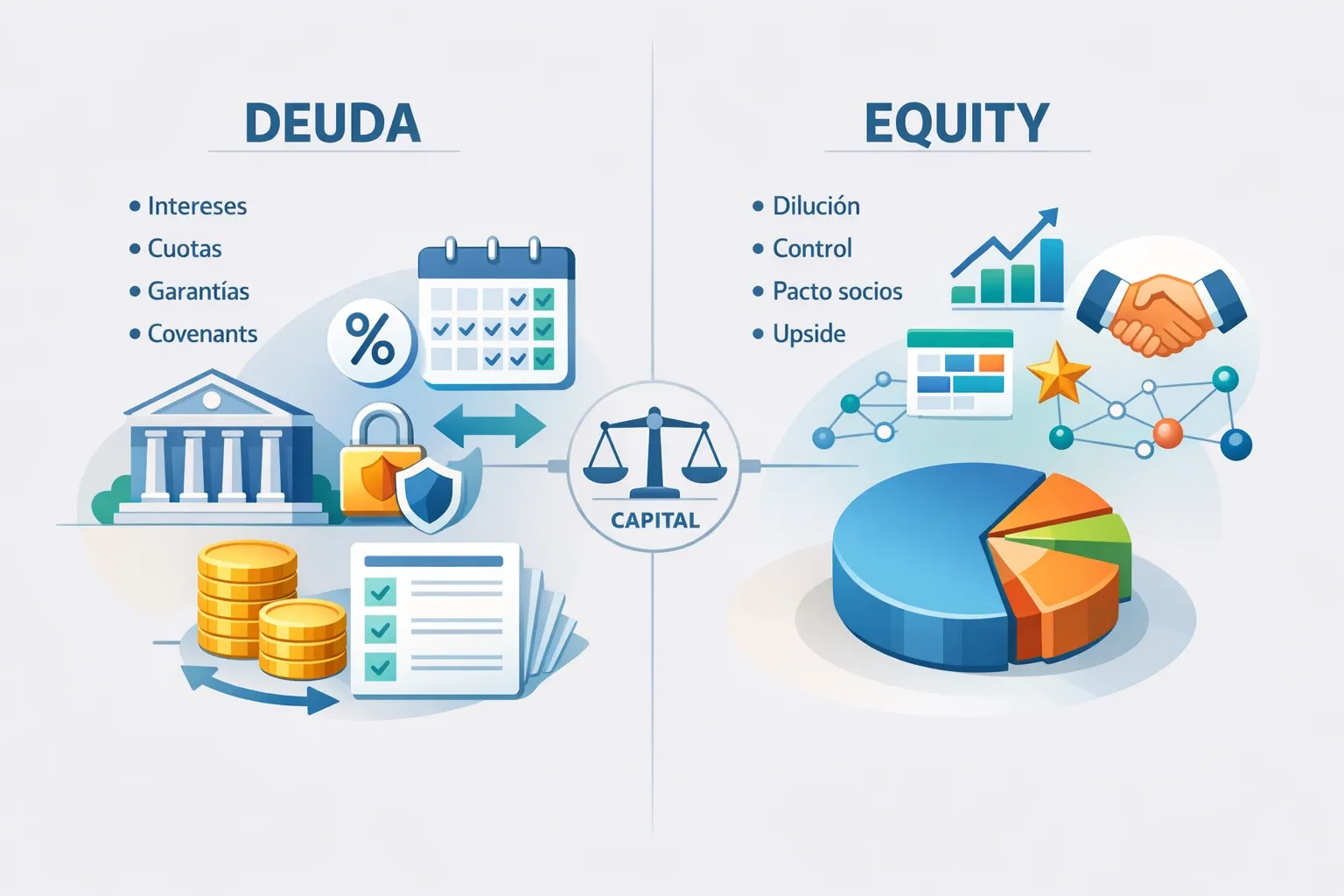 Esquema comparativo entre deuda y equity para pymes