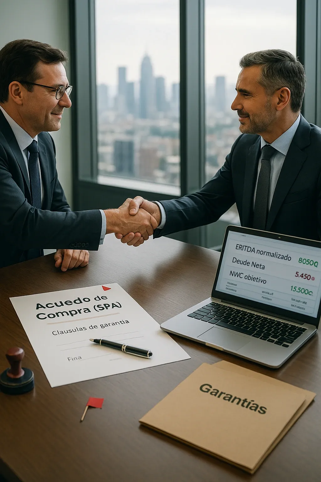 Checklist visual de red flags y documentación ordenada en un Data Room